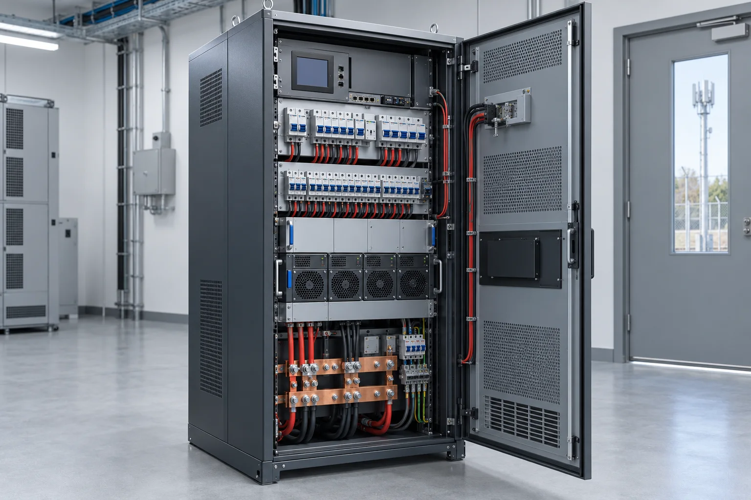Open telecom DC power distribution cabinet